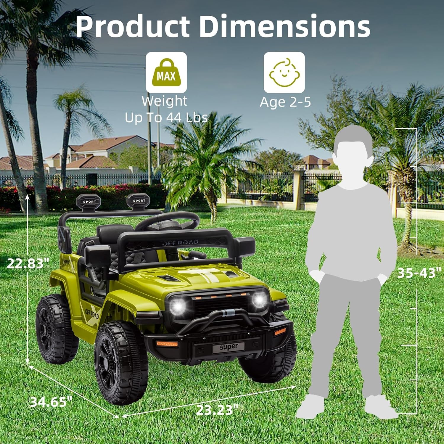 12V Kids Ride On Truck w/ Remote,2 Speeds,Spring Suspension,LED Lights – Green