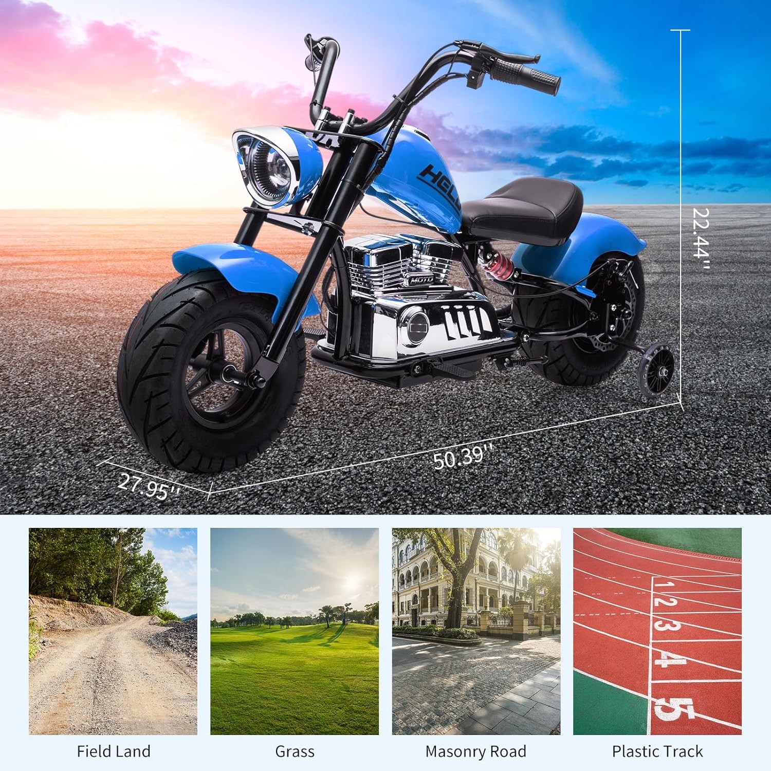 High-Speed Kids Electric Dirt Bike 16mph 350W Motor Leather Seat Training Wheels