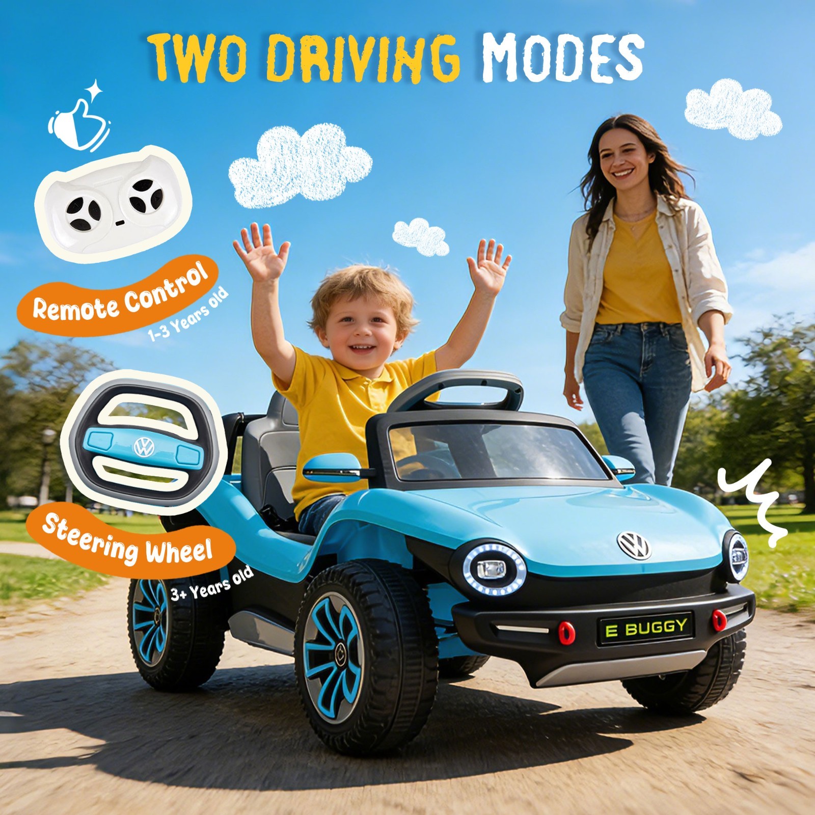 12V Kids Ride On Car Licensed Volkswagen Beetle Electric Toy with Remote LED USB