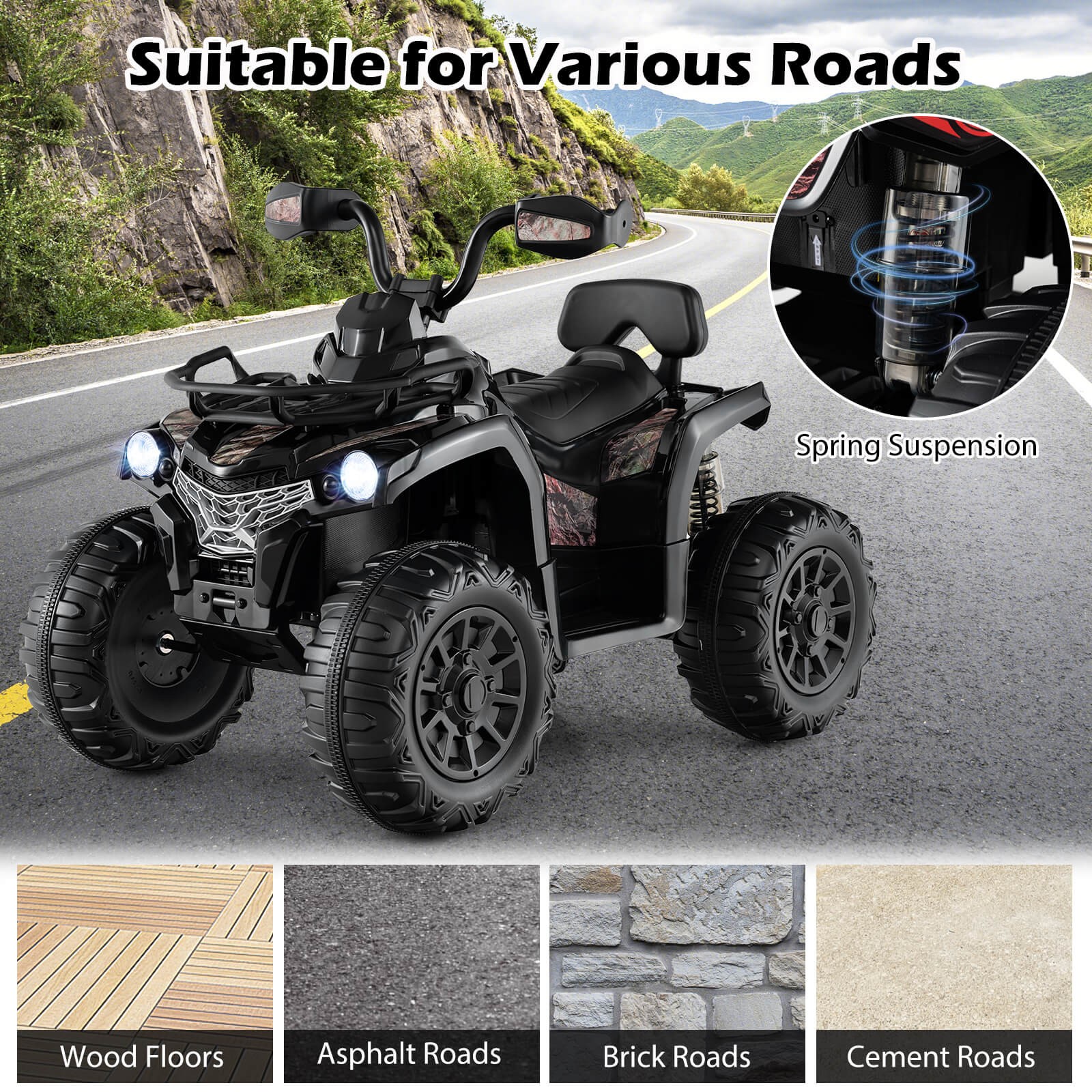 12V Kids Ride ATV Electric 4-Wheeler Quad w/ Music & Headlights