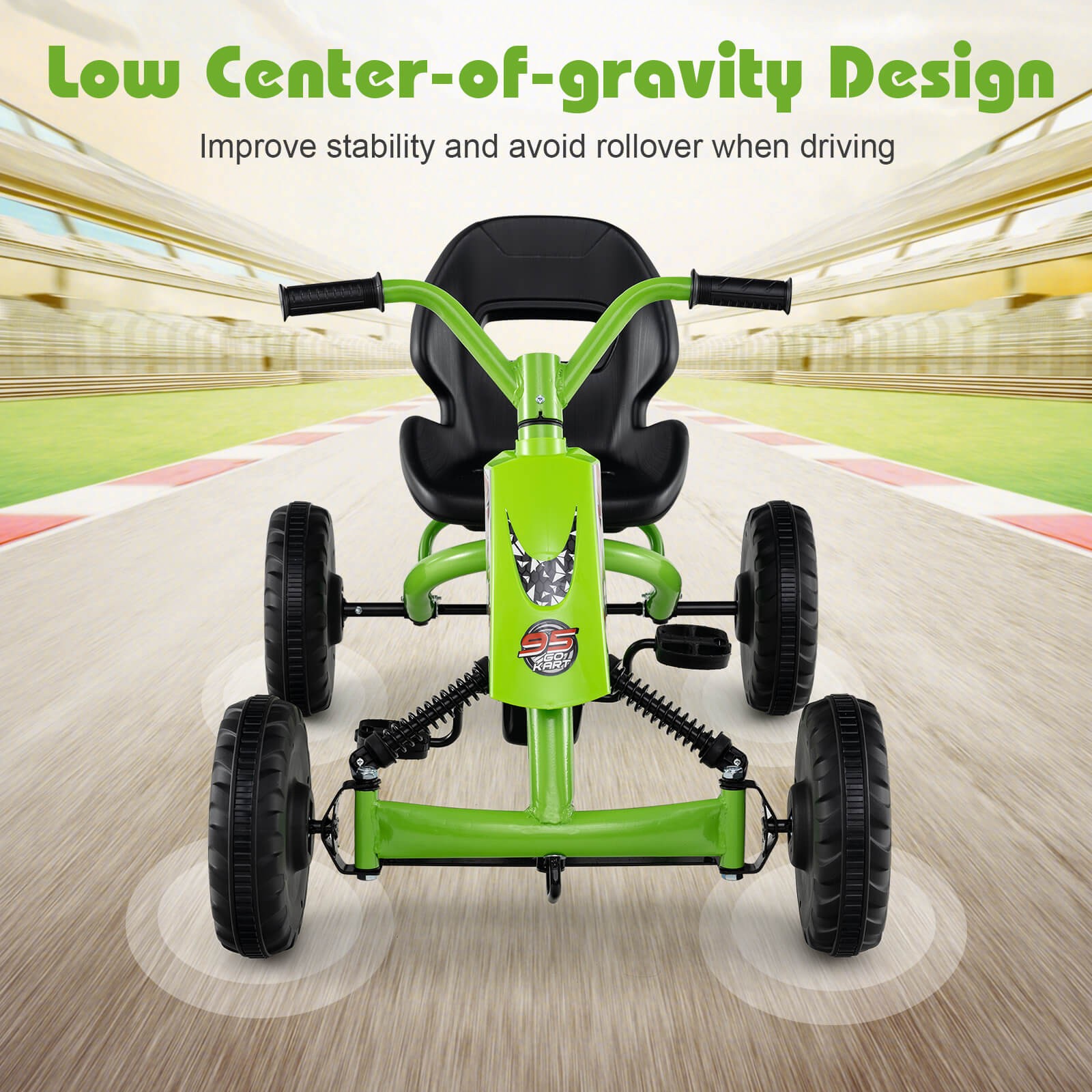 Go Kart for Kids 4 Wheel Toddler Ride On Pedal Car w/ Steering Handlebars