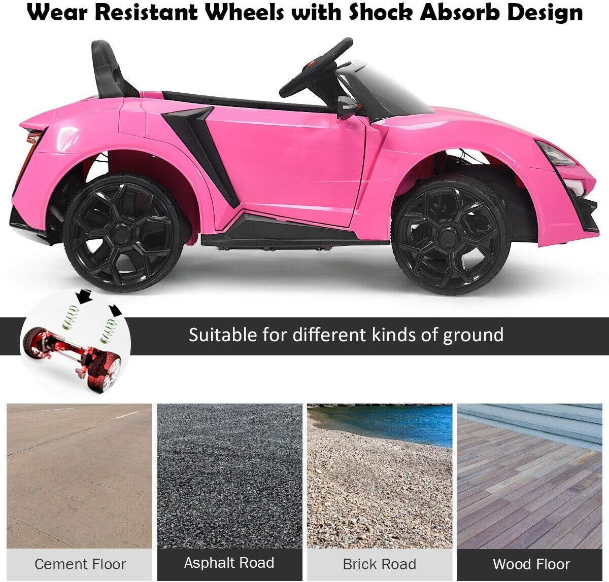 Pink Ride on Car, 12V Battery Powered Electric Vehicle W/Remote Control,3 Speeds