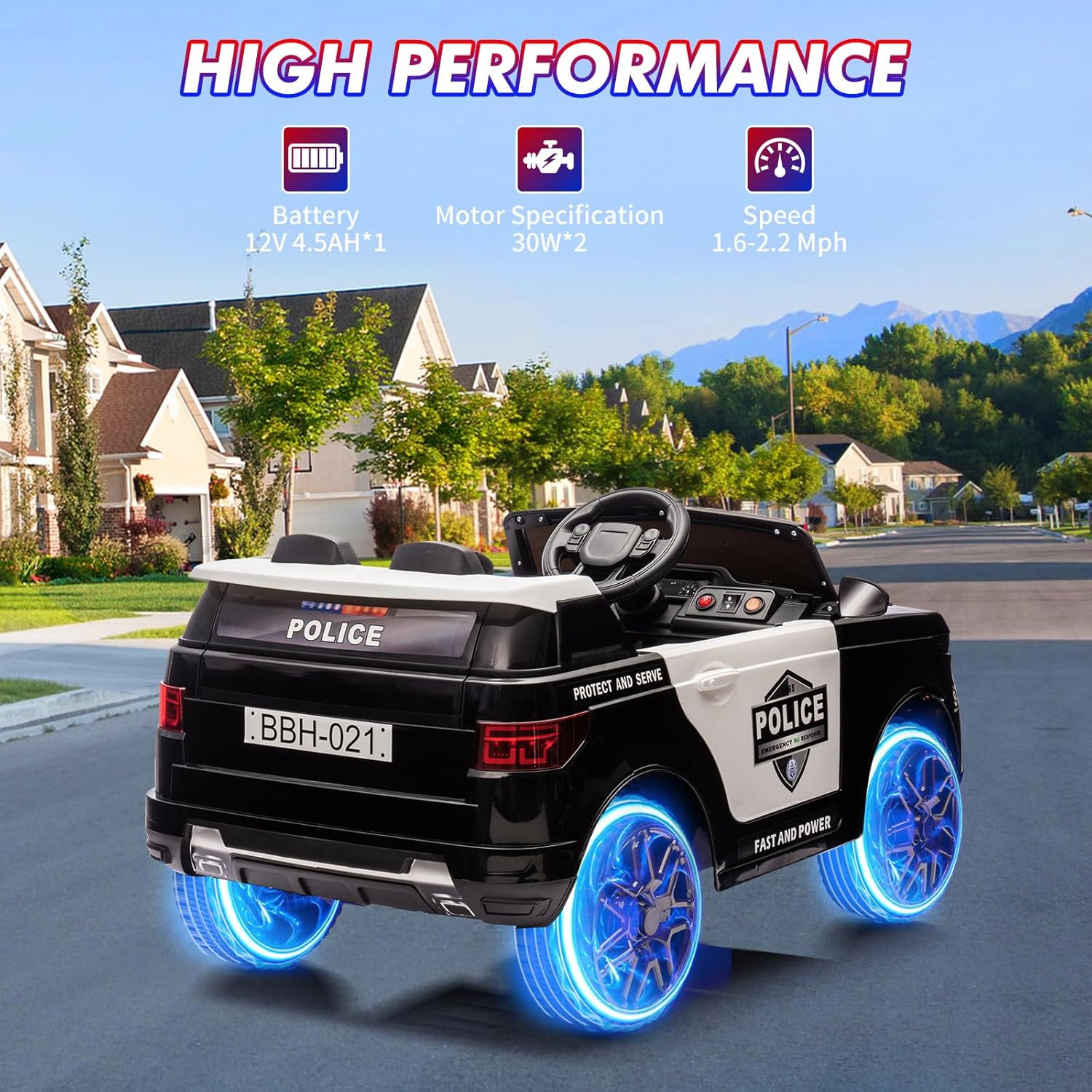 12V Kids Ride on Police Car with Remote Control Electric Police Car for Kids 3-8