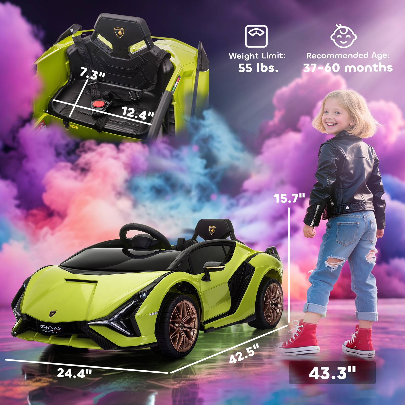 12V Lamborghini SIAN Licensed Electric Car for kids, Black
