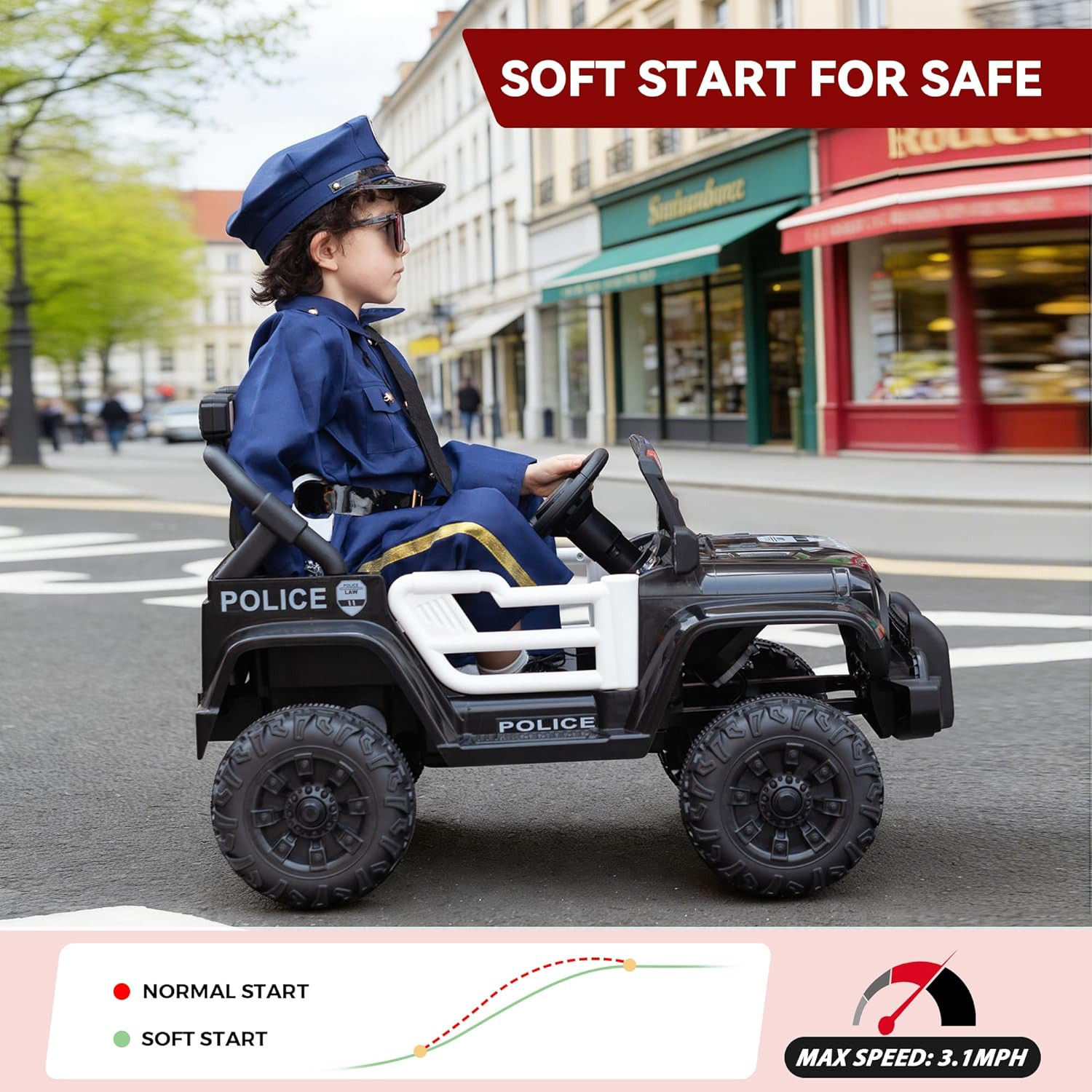 Electric Cars for Kids 12V Police Car Ride on Toy with Remote Control 4 Wheels B
