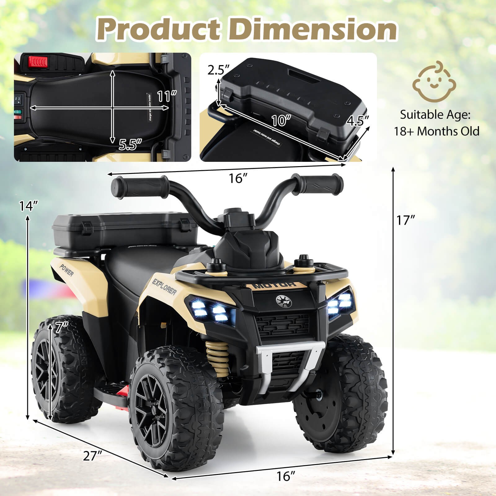 6V Kids Ride On ATV w/ Music & Spray Function USB Port Storage Box Toy Car