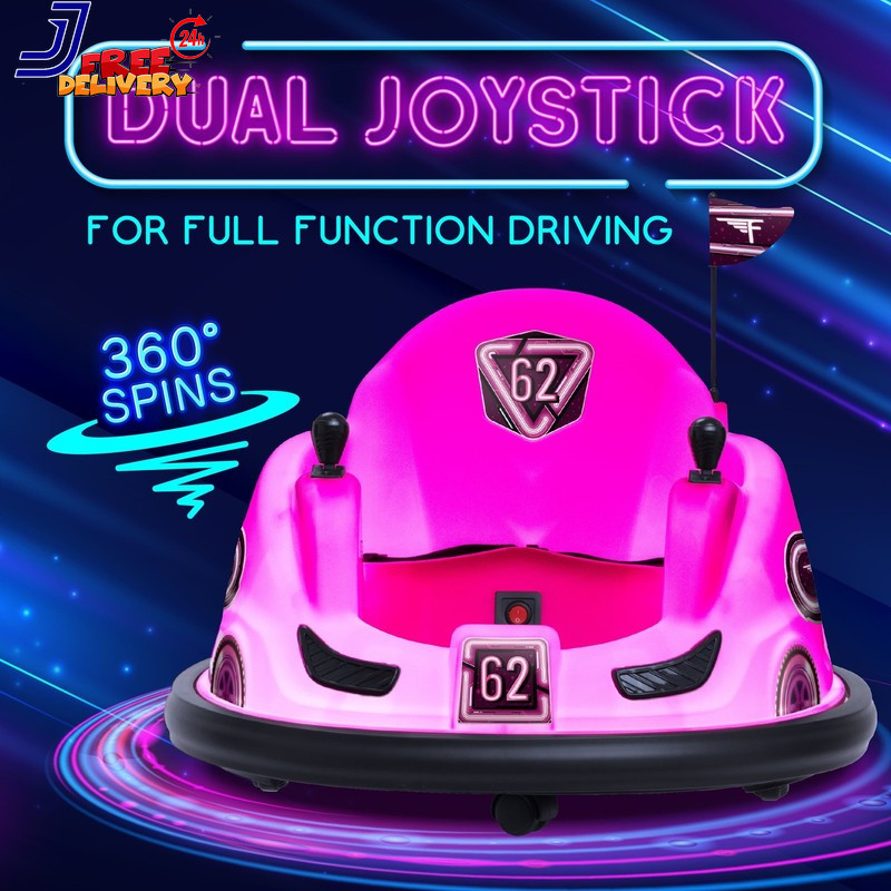 Pink Glow 6V Bumper Car Battery Powered Ride on for Children by Ages 1.5+ 66Lbs