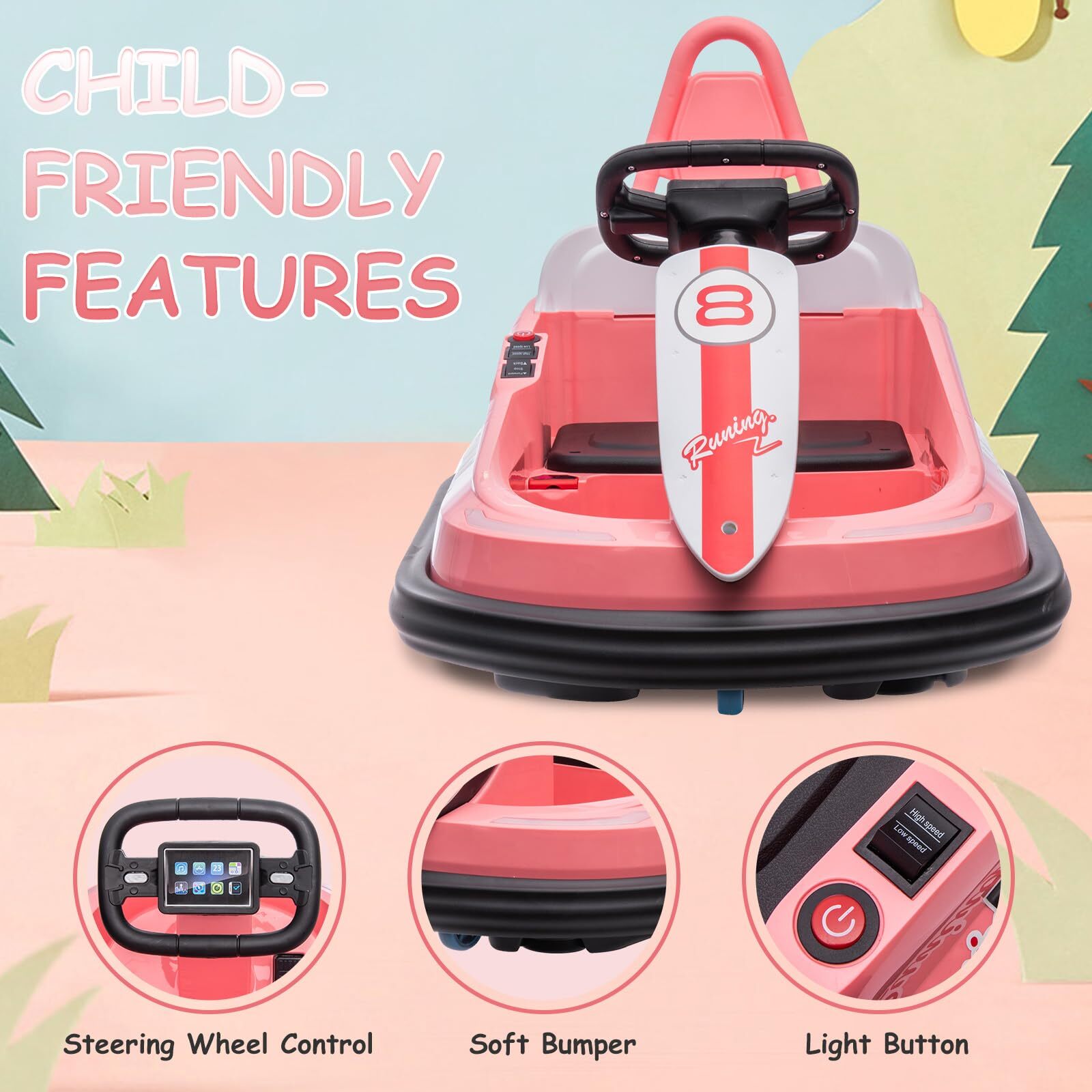 6V Ride On Bumper Car Electric Toy For Kids 360 Degree Spin and Music Bluetooth