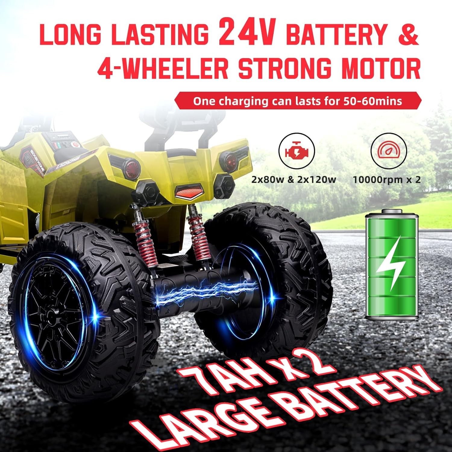 Multicolor 2-Seater Electric ATV for Kids, 4-Wheel Drive with LED Lights & Music