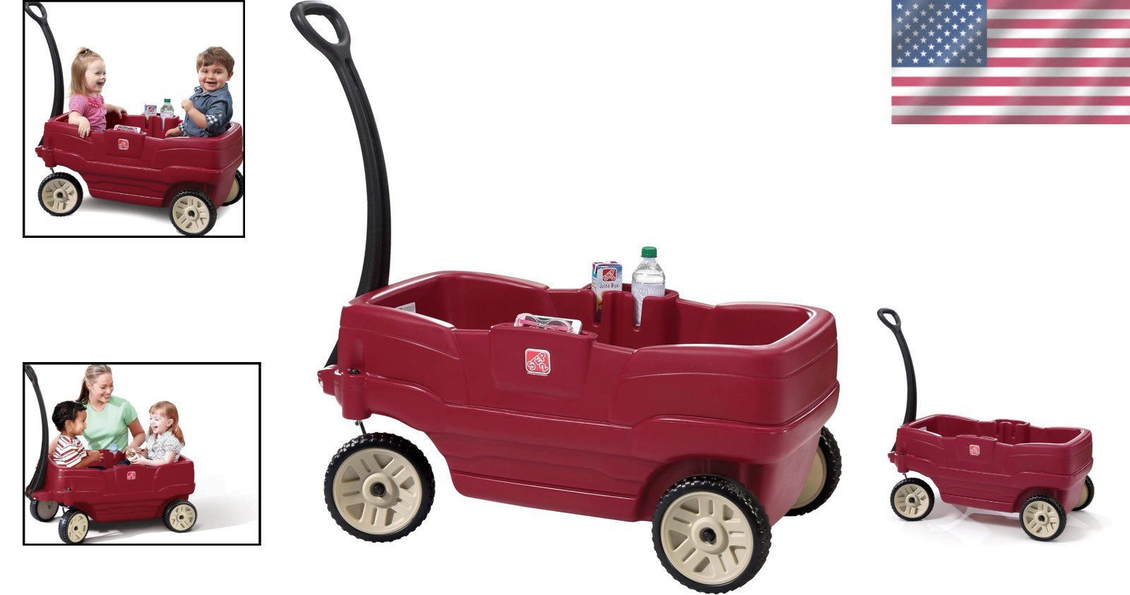 Stylish Red Wagon for Toddlers with Adjustable Seat Belts & Storage Features^-