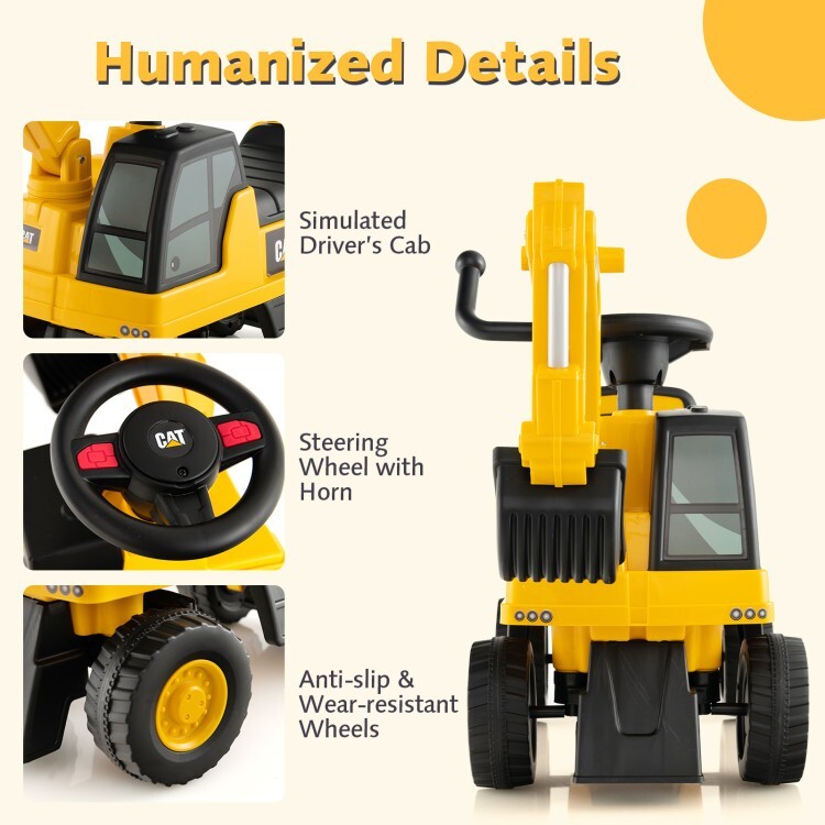 Kids Excavator Ride-On Digger Car Toy Gift Toddlers With Hidden Storage Space
