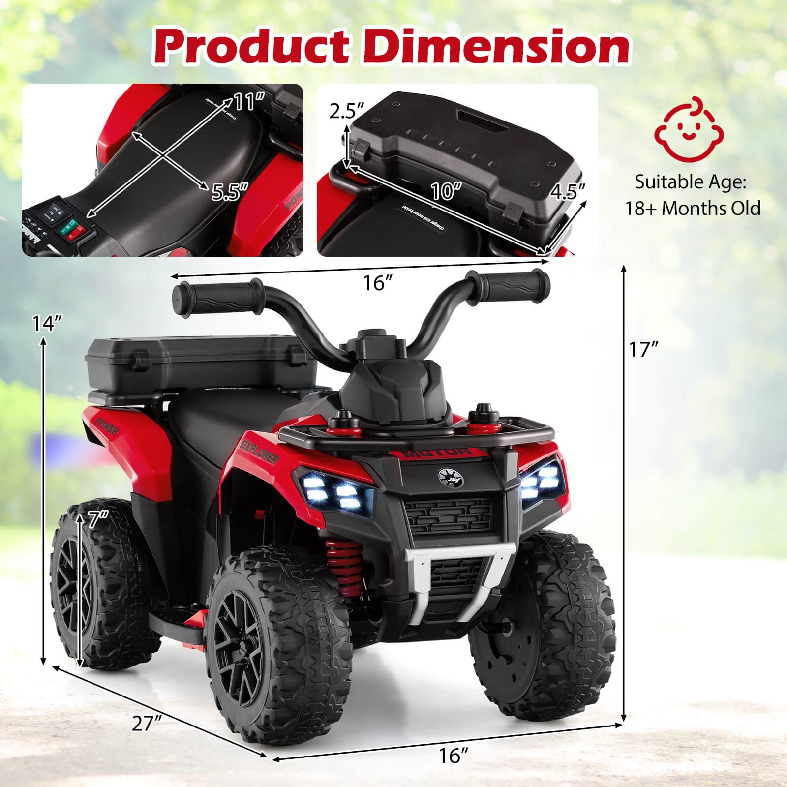 6V Kids Ride On ATV w/ Music & Spray Function USB Port Storage Box Toy Car