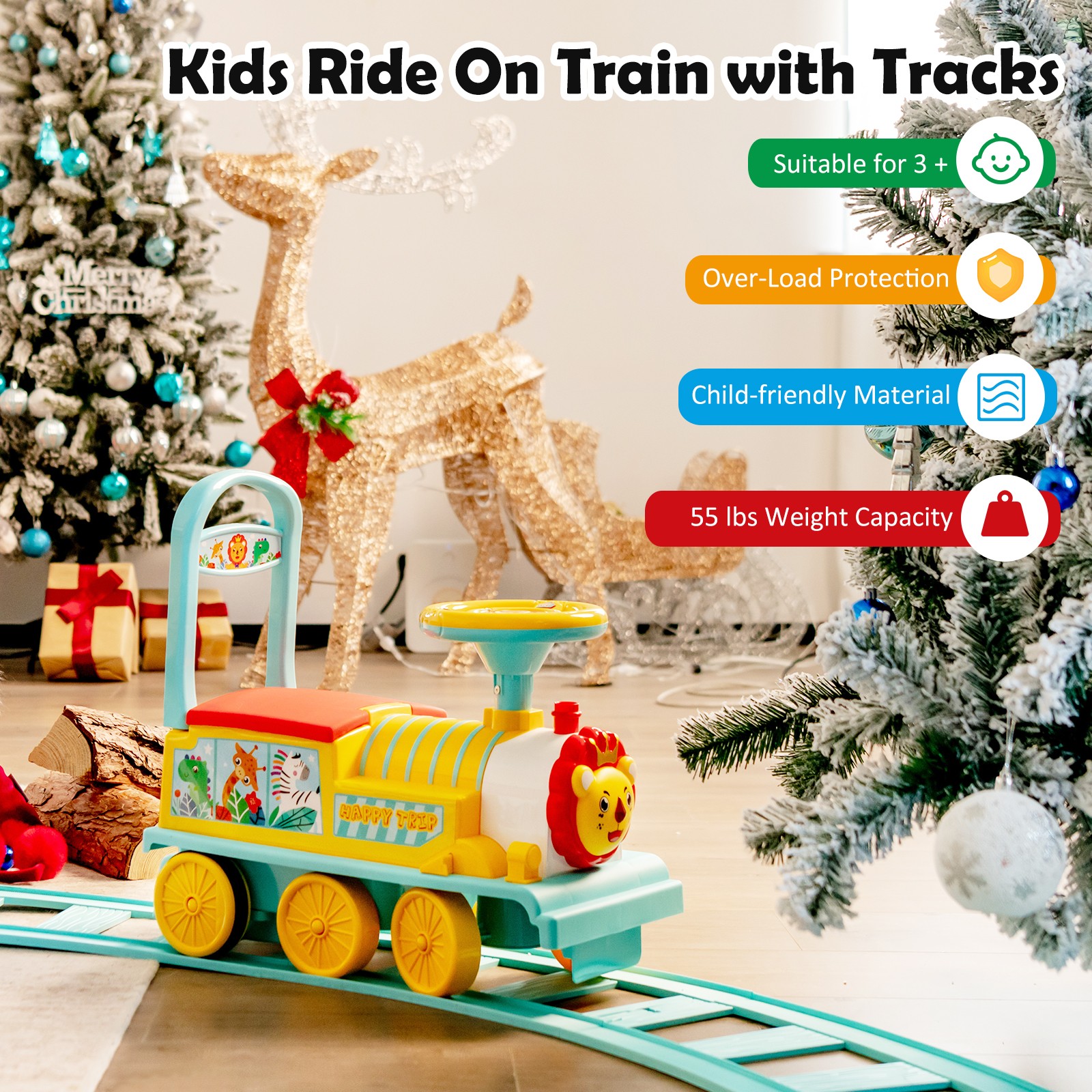 6V Electric Kids Ride On Train w/ 16 Curved Tracks & 6 Stable Wheels Blue