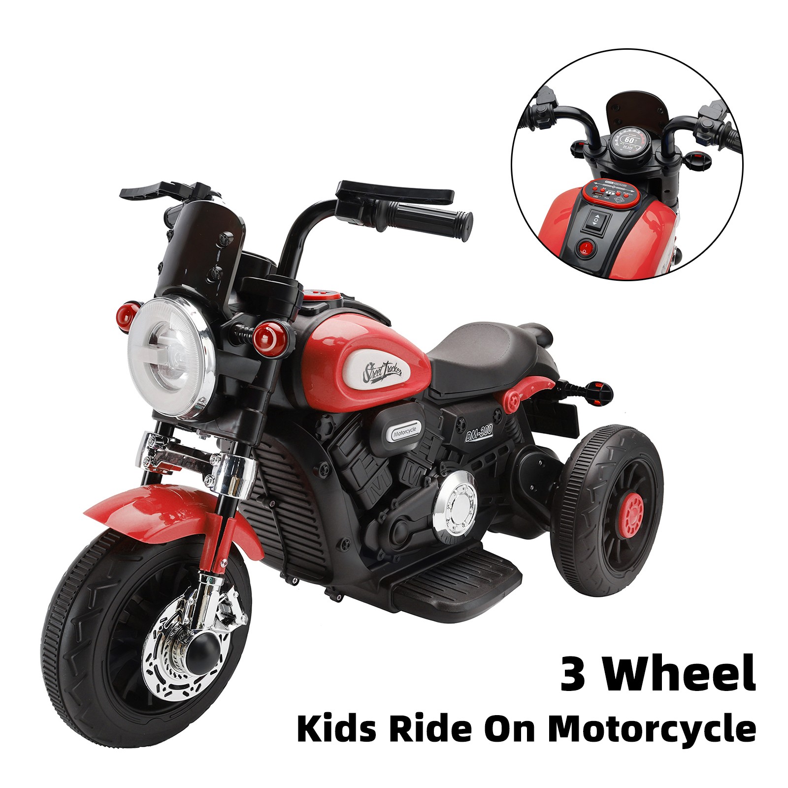 🏍️3 Wheel Kids Ride On Motorcycle 6V Powered Electric Dual Drive Toy Car Red