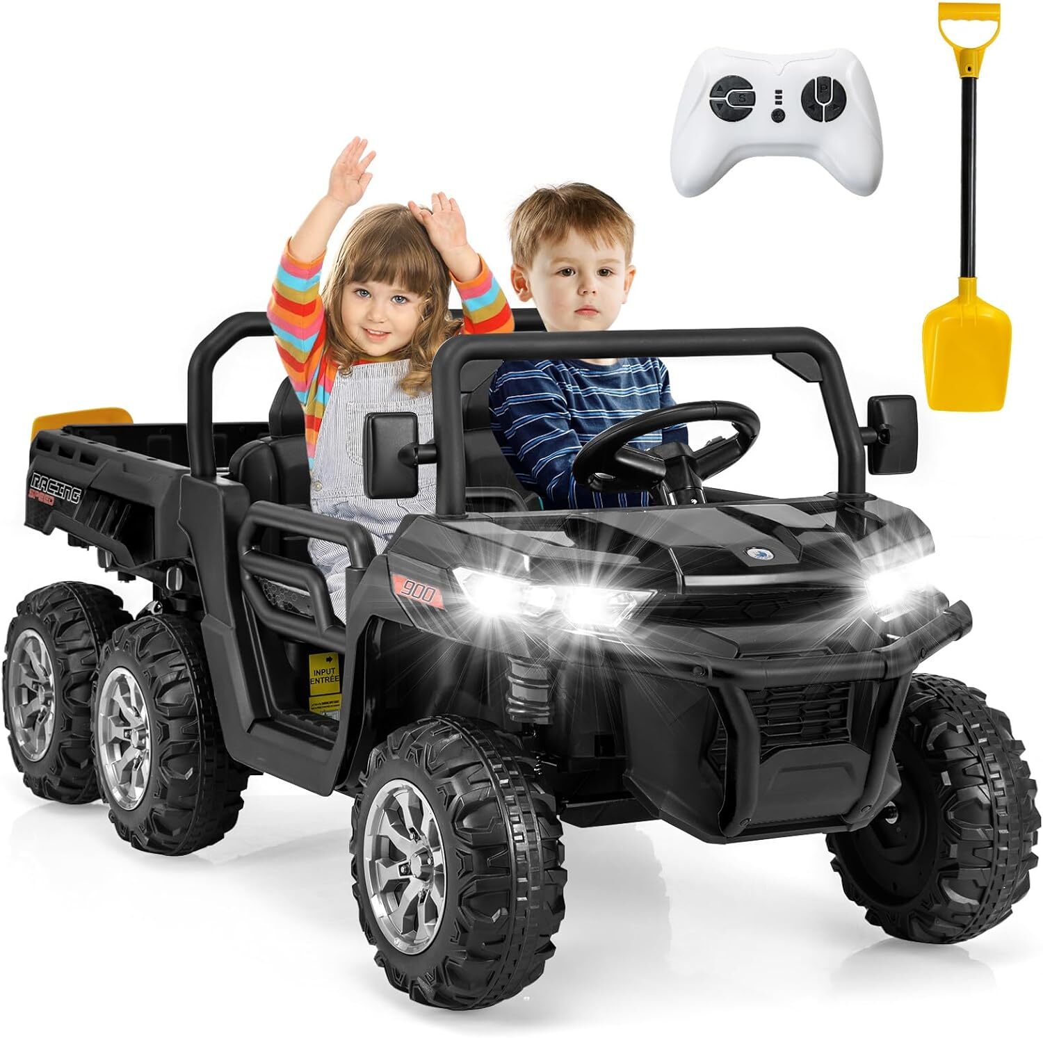 24V 2 Seater Ride On Car 4WD Electric Toy Tractor Trailer with Dump Bed Gift