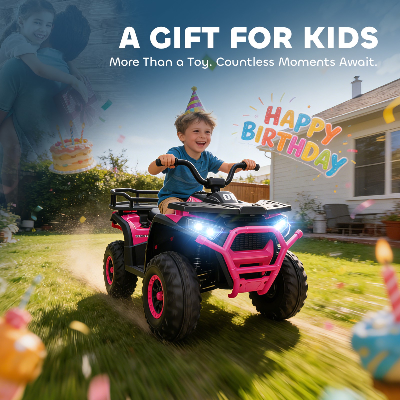 Qaba 12V Kids ATV, 4 Wheeler with Spring Suspension, Storage, Pink