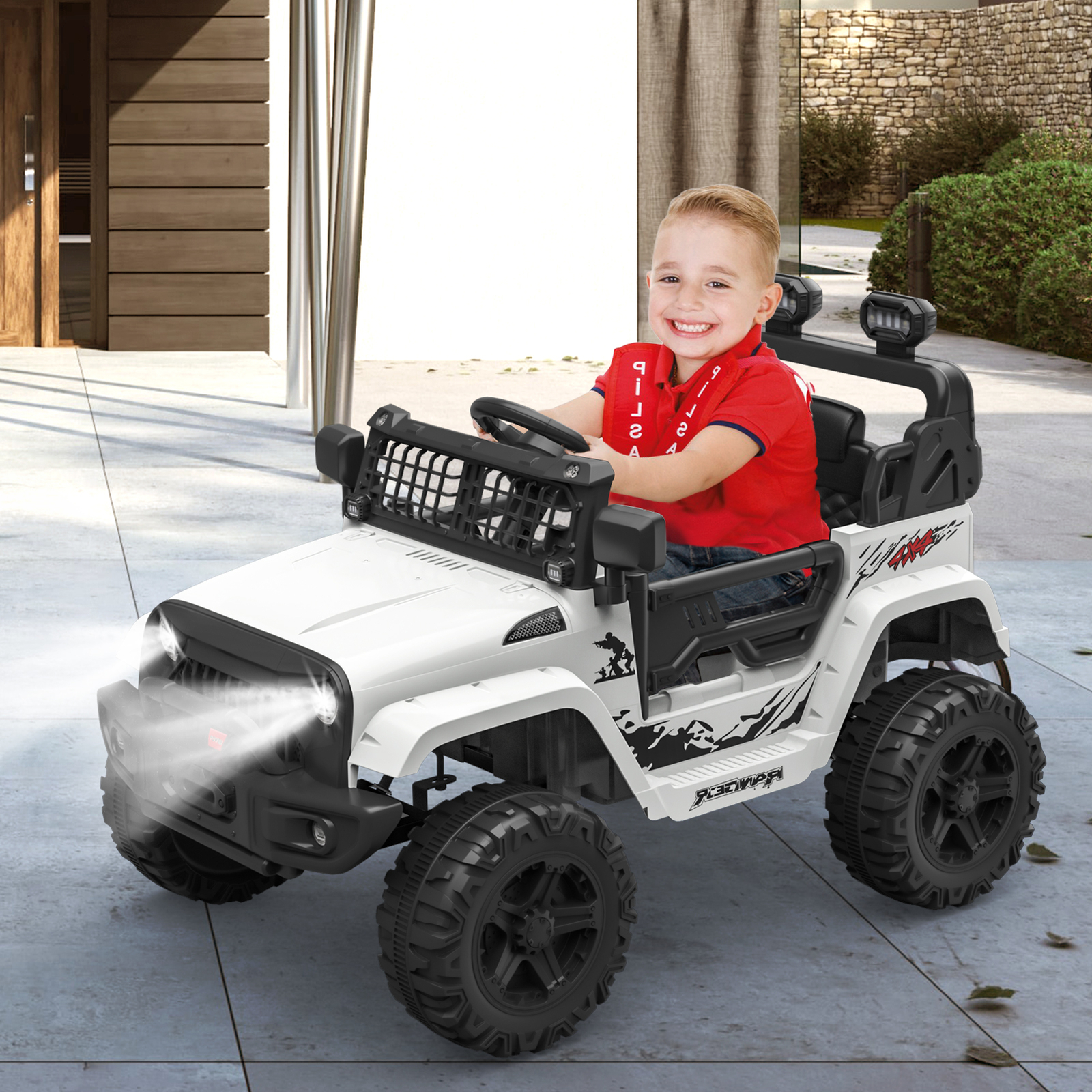 Ride on Truck Car 12V Kids Electric Vehicles with LED Lights Spring Suspension