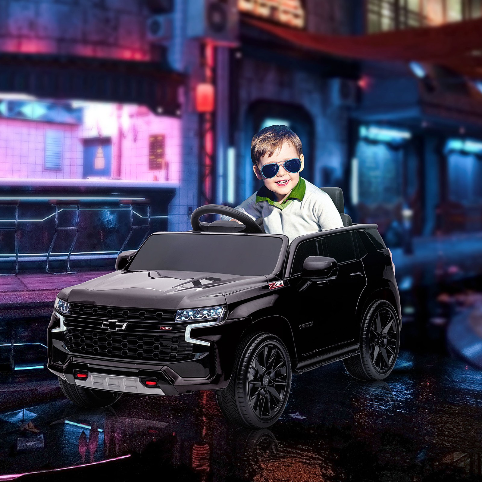 Licensed Chevrolet Tahoe Ride On Car w/ Remote Control Lights, Black