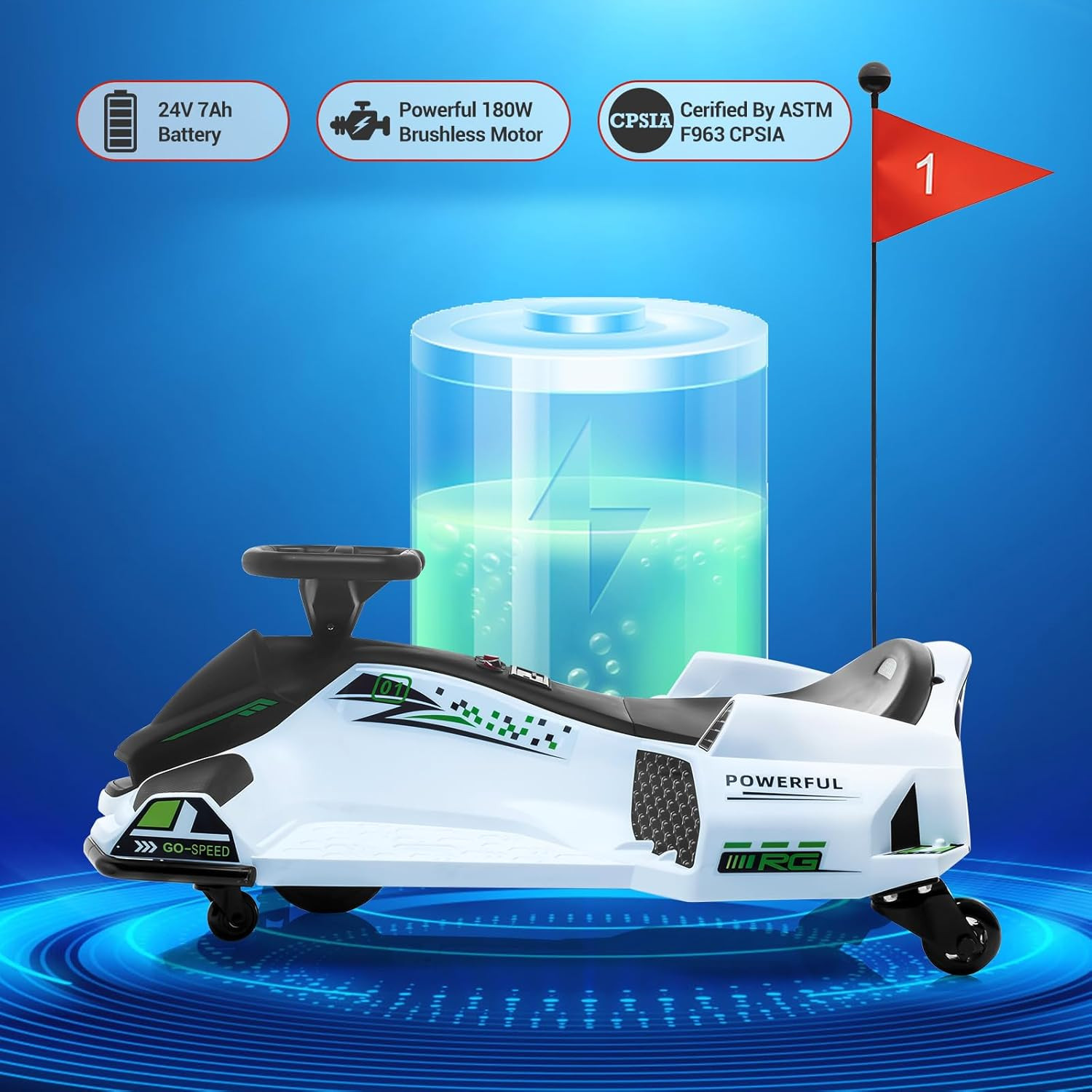 24V Ride on Drift Car for Kids,7Ah Battery 180W Brushless Quieter Motor Electric