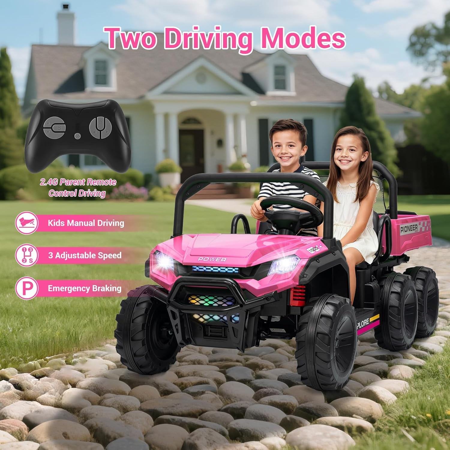2 Seater Ride on Car 24V Kids Electric Dump Truck 4WD 6Wheeler w/Parental Remote