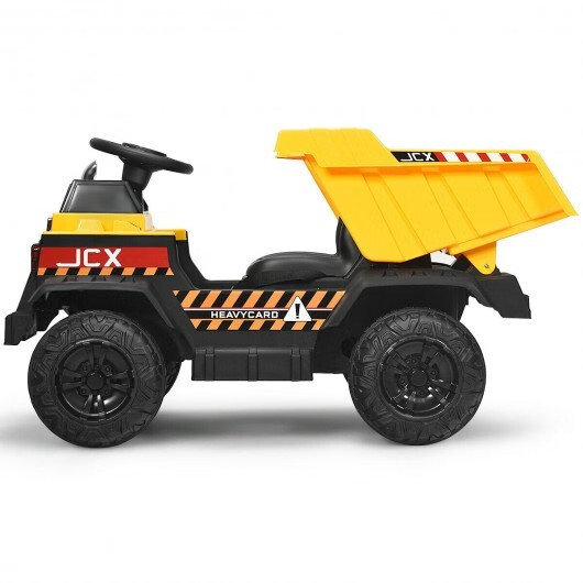 12V Battery Kids Ride On Dump Truck with Electric Bucket and Dump Bed-Yellow – C