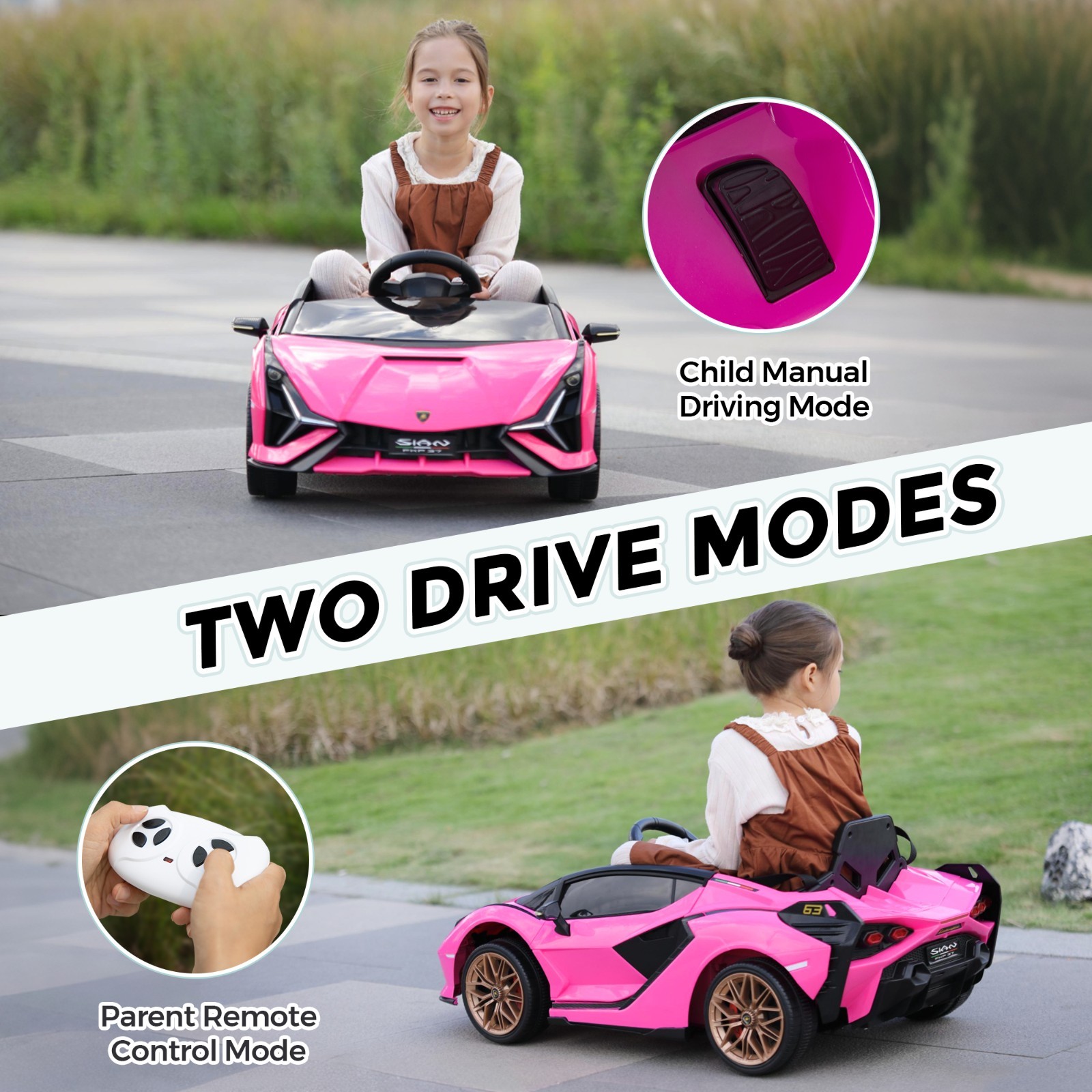 12V Kids Ride On Car, Lamborghini SIAN Electric Car for Kids w/Remote Control
