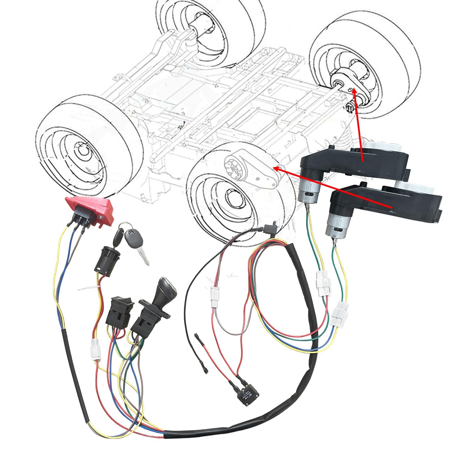 24V Motor Gearbox Wires Harness Conversion Kit for Power Wheels Trax Upgrade,…