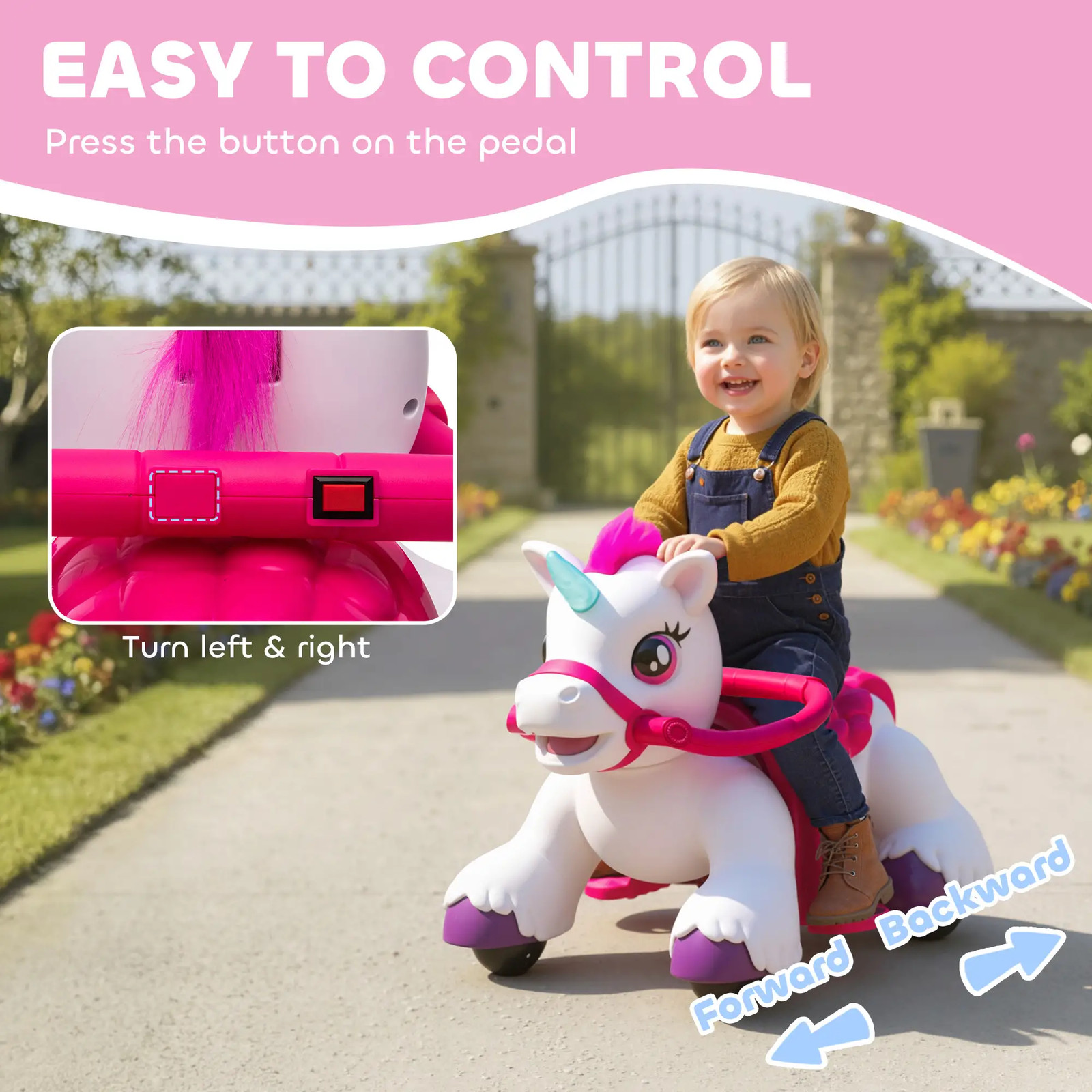 12V Electric Ride-On Unicorn Toy for Kids Toddlers with Lights Sounds