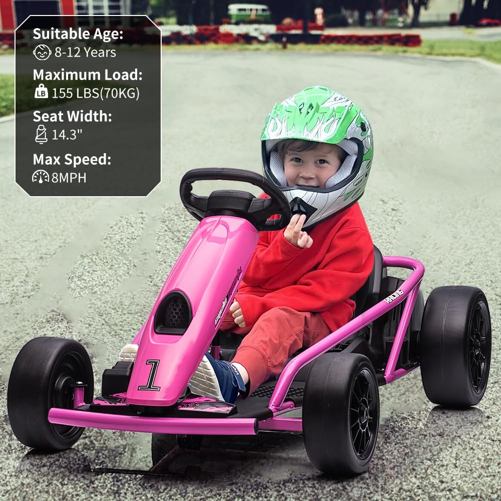 24V Kids Electric Go Kart for ages 8-14,Dual Motor Drifting Ride-On Toy, 155 Lb