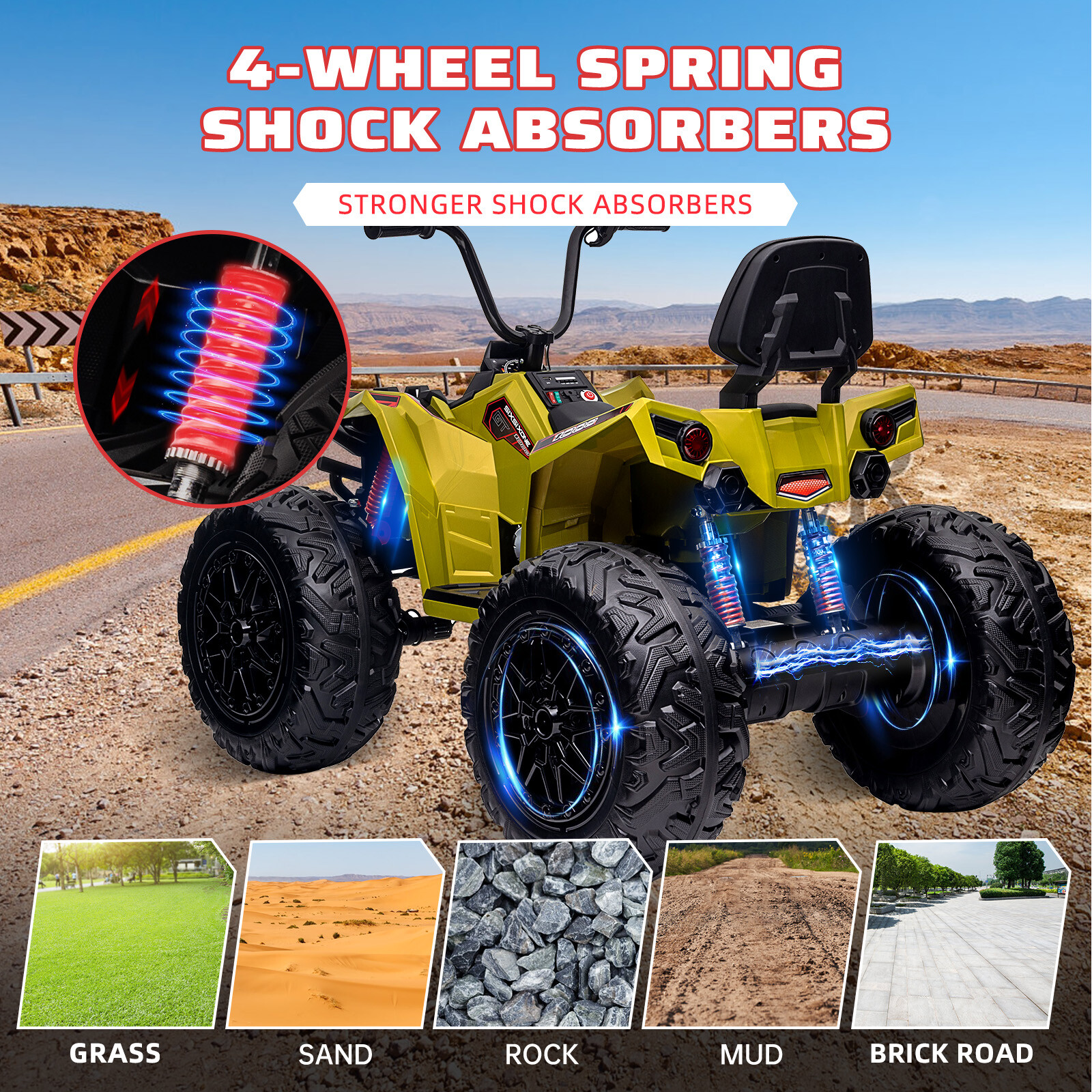 Kids ATV Car, 24V Ride On Car 4WD Quad Electric Vehicle, 4x80W Powerful Engine