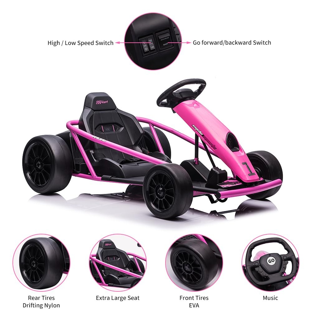 24V Kids Electric Go Kart for ages 8-14,Dual Motor Drifting Ride-On Toy, 155 Lb