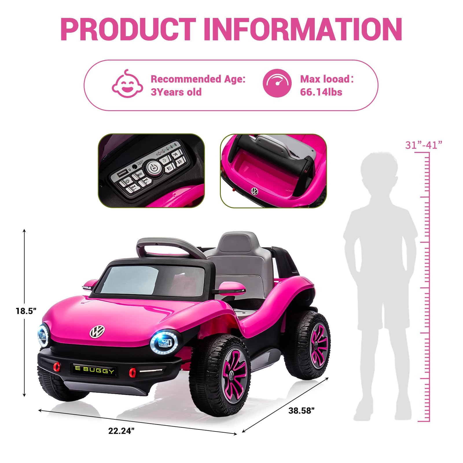 12V 7AH Ride On Car Toddler Electric Vehicle with Remote,Light, USB, Horn, Music