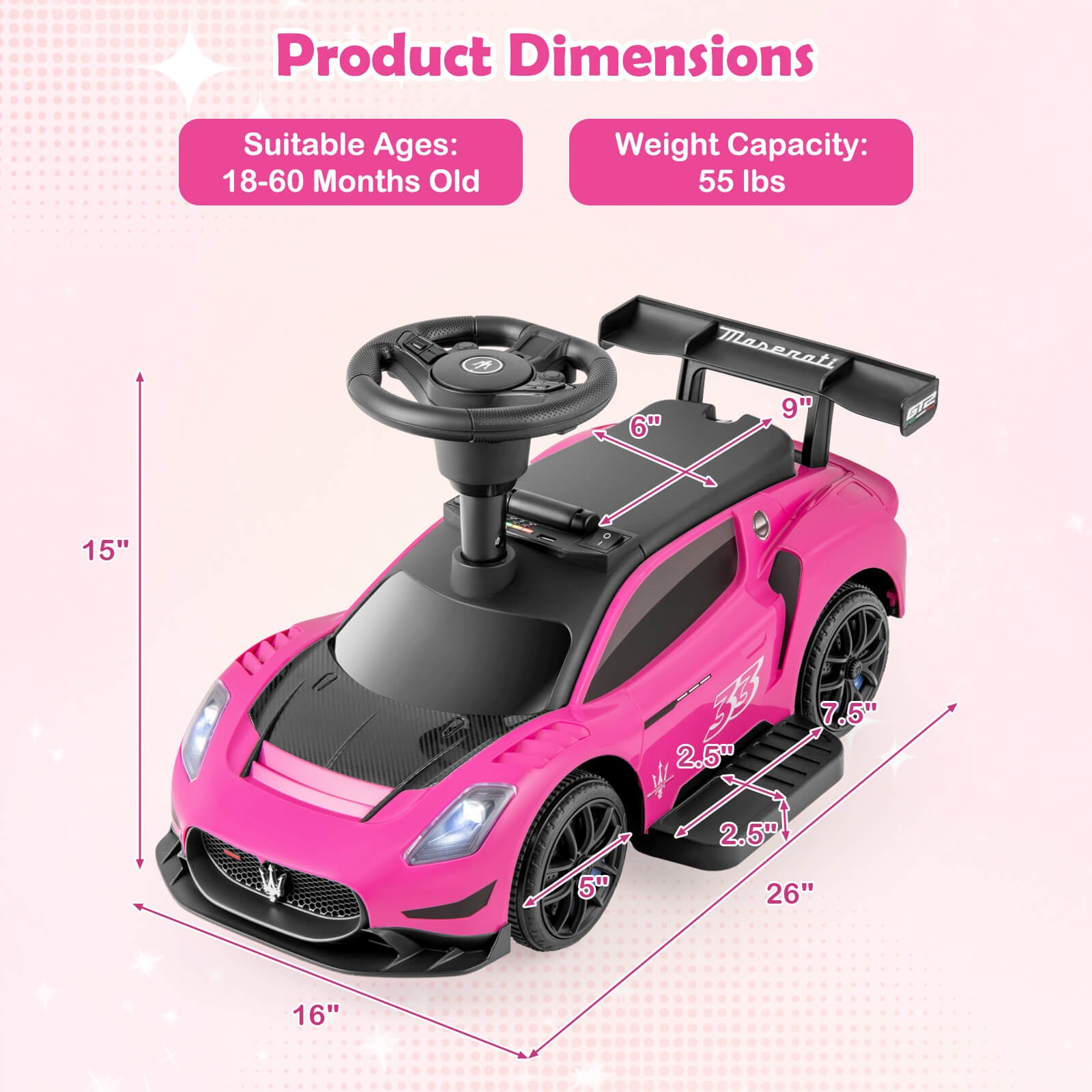 Electric Kids Ride on Push Car Maserati Licensed Foot to Floor Push Car w/Horn