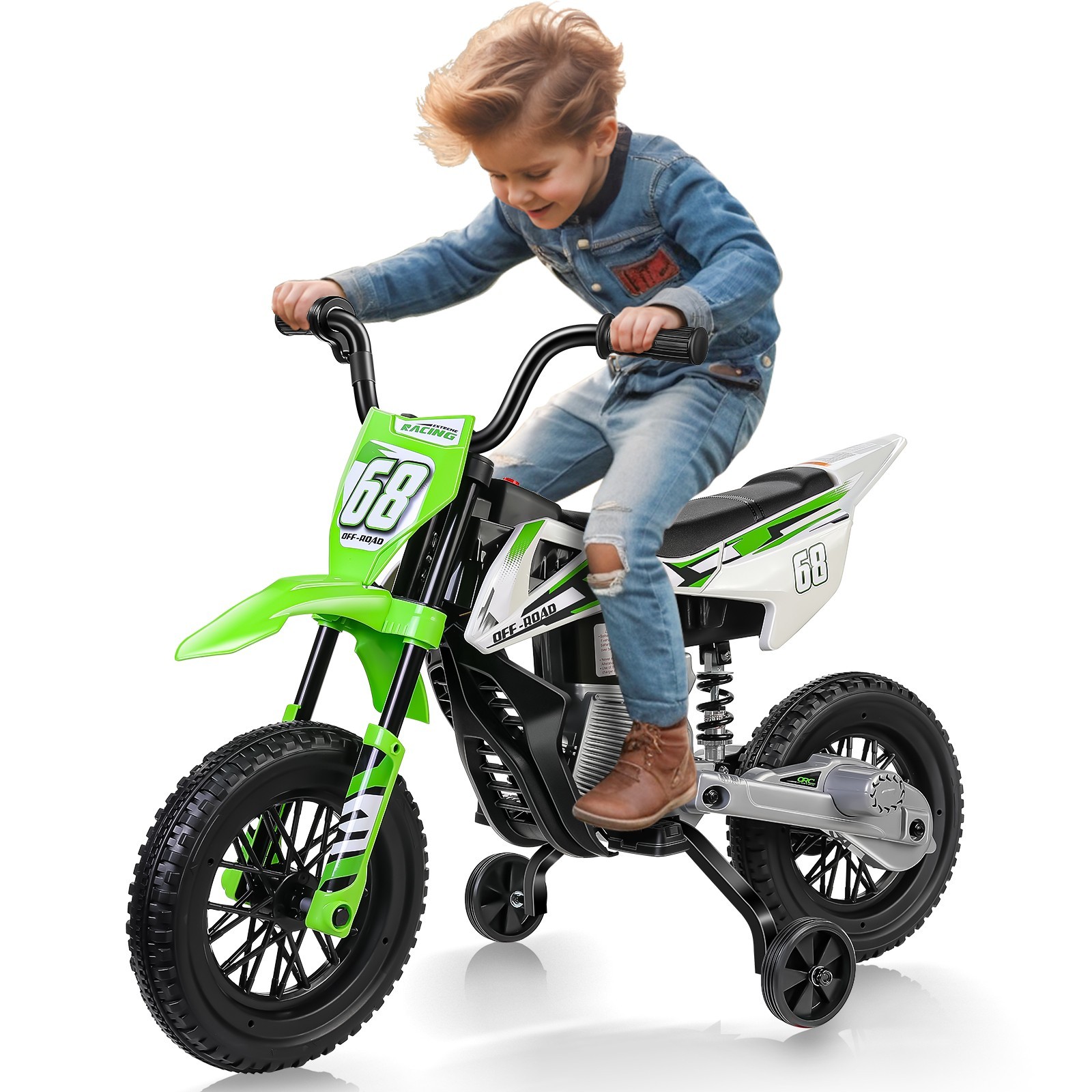 Electric Dirt Bike w/2 Training Wheels, Kids Ride on Motorcycle Holiday Gifts