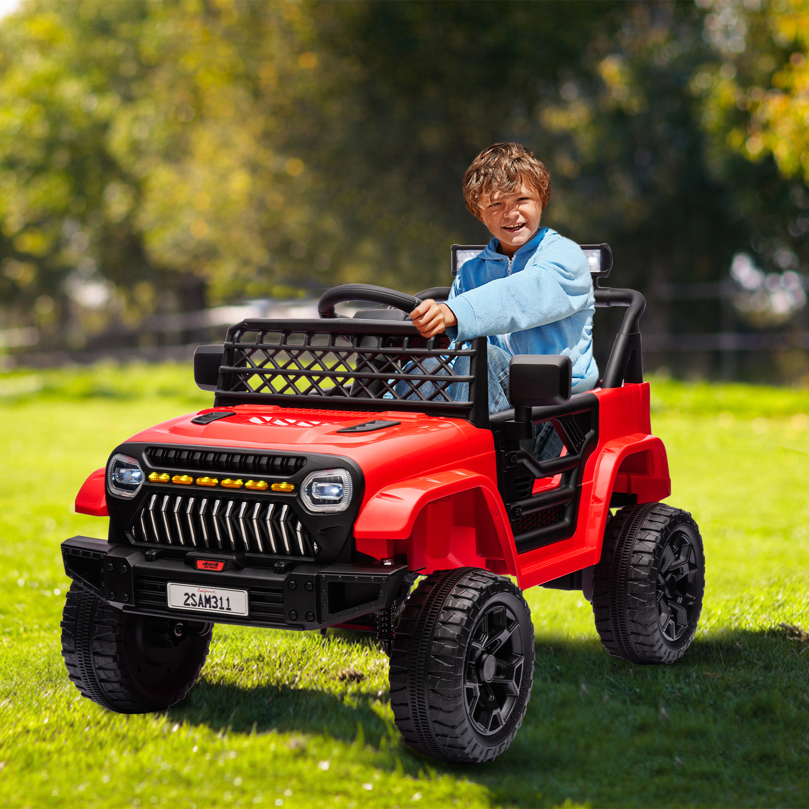 Kid Ride On Truck Electric Car with Remote Control, 4-Wheel Suspension,LED,Music