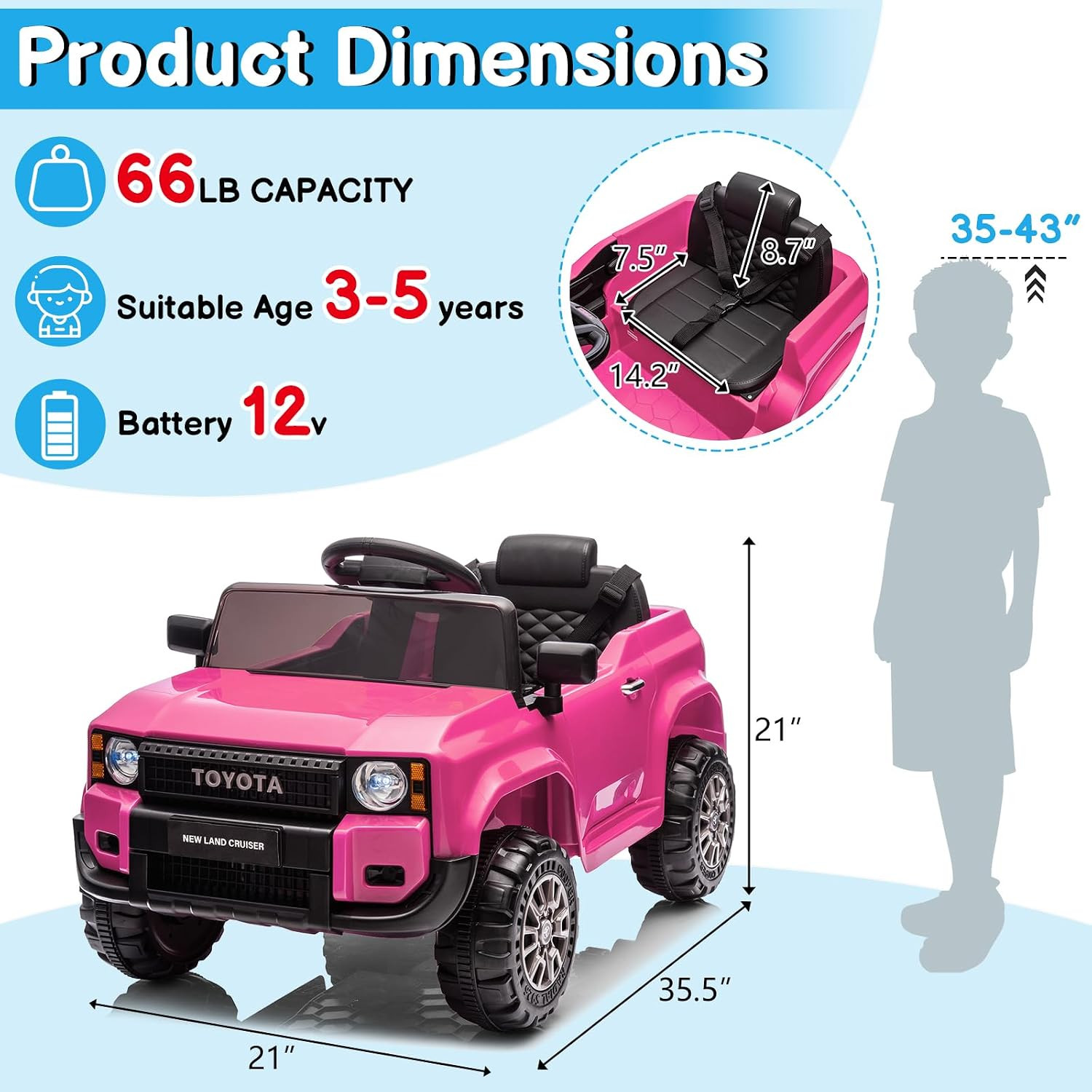 12V Ride on Car, Licensed Toyota Kids Electric Truck for Toddlers Car W/Remote C