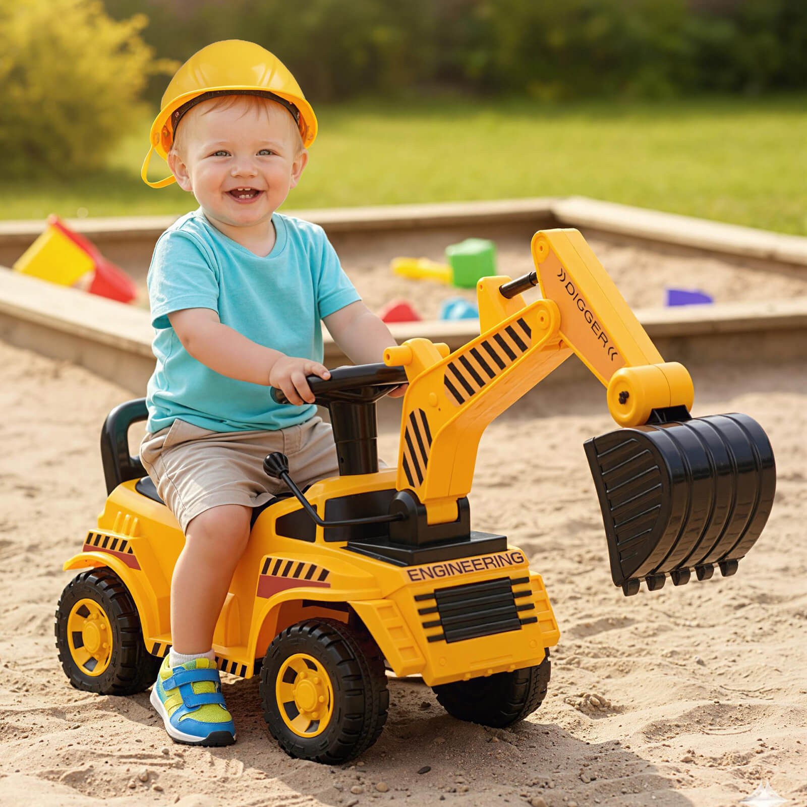 Kids Ride on Excavator with Adjustable Shovel Anti-Tipping Block Engine Sound