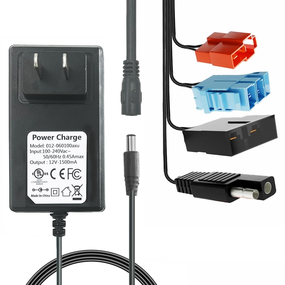 12V Multi-Function Charger for Kids Ride-On Cars, Power Wheels Adapter, LED Ligh