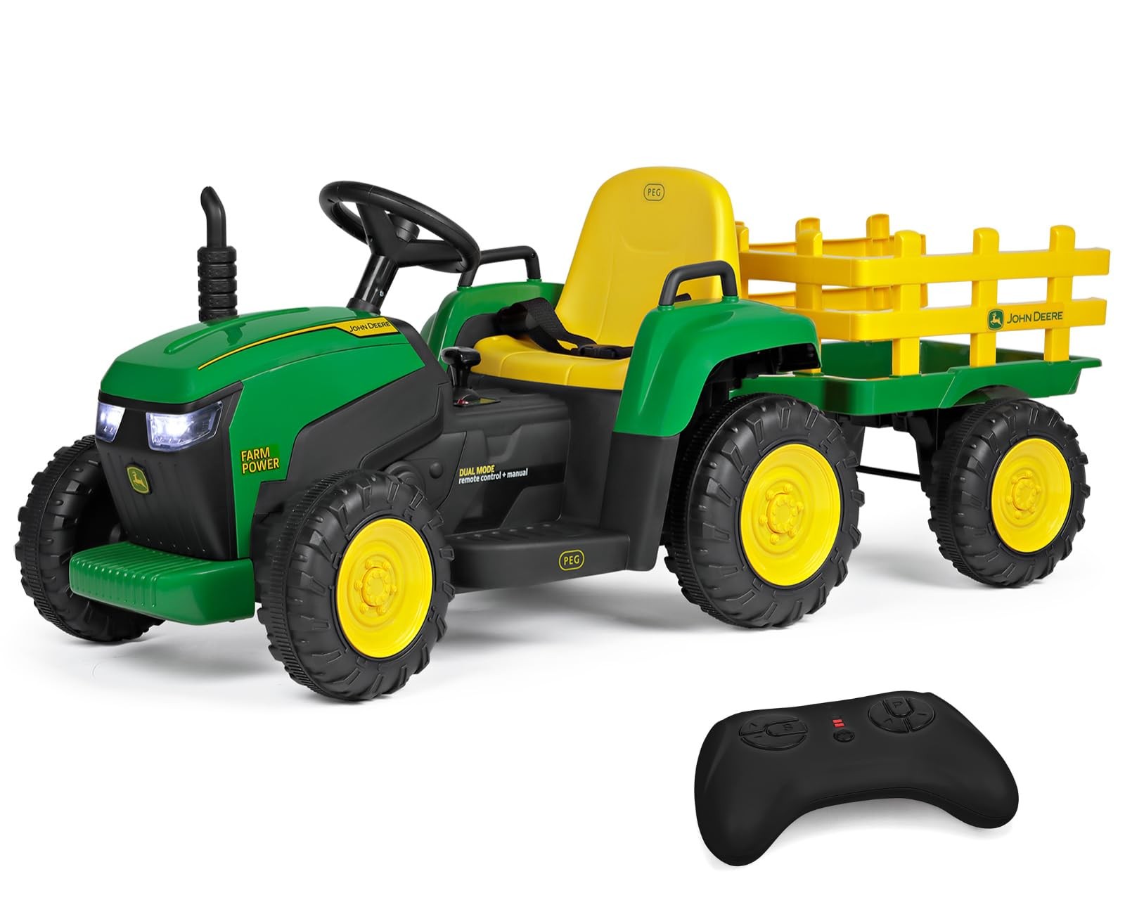 Peg Perego John Deere Farm Power 12 Volt Rideon Tractor and Trailer with Remo…
