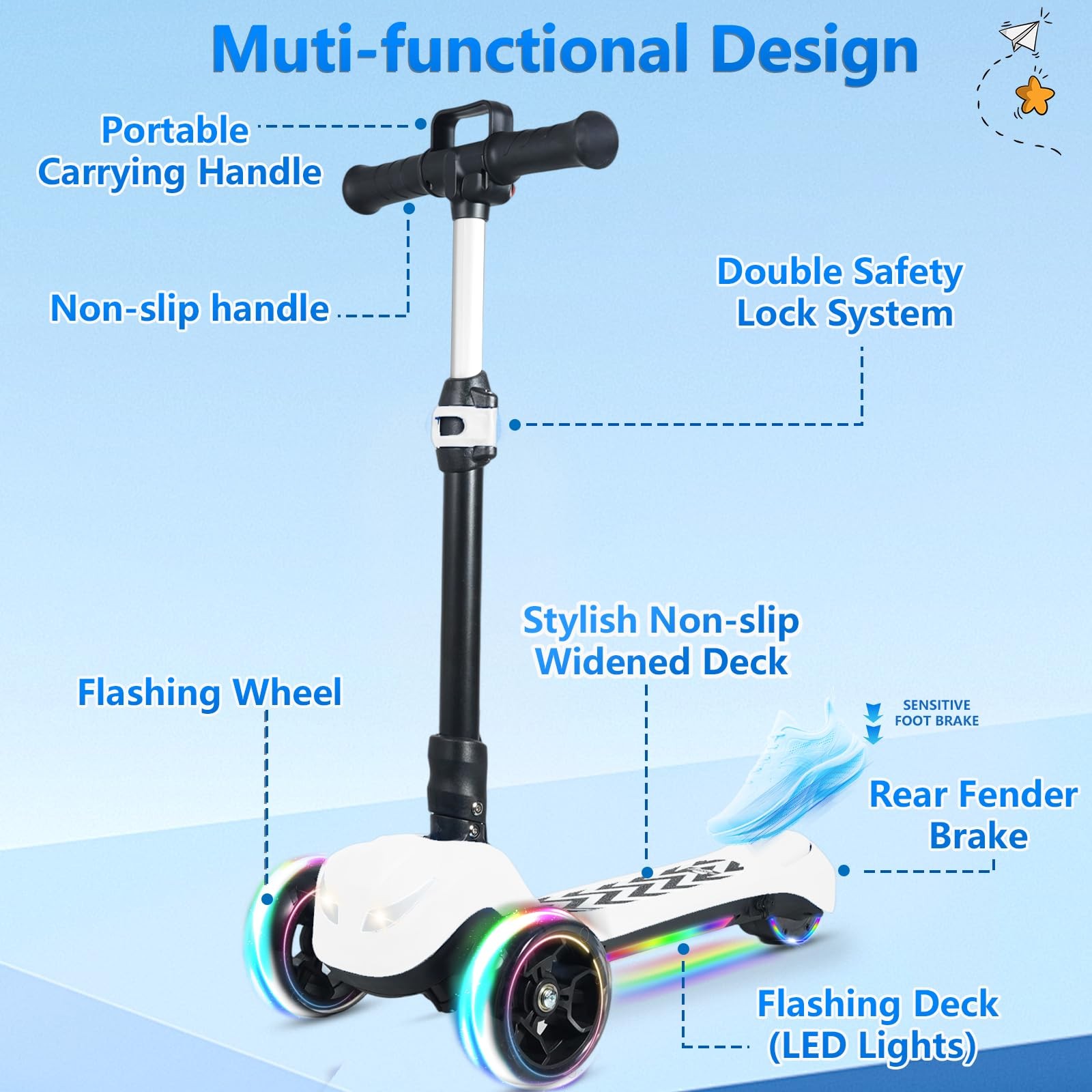 Electric Scooter for Kids Ages 3-12, Full Body Lights Up, Wide Deck, 3 Adjust…