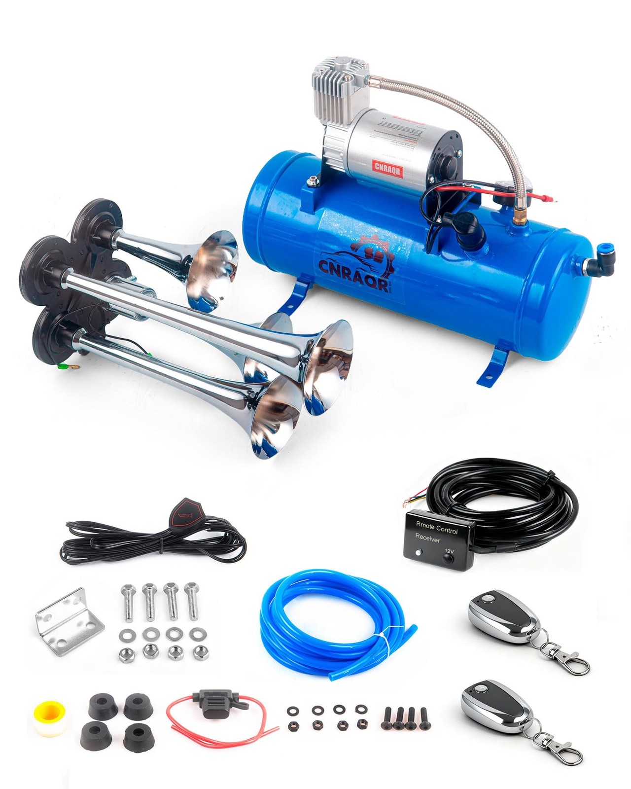 4 Trumpet Air Horn Kit 178DB Train Horns with 120 psi Air Compressor 1.6 Gal/…