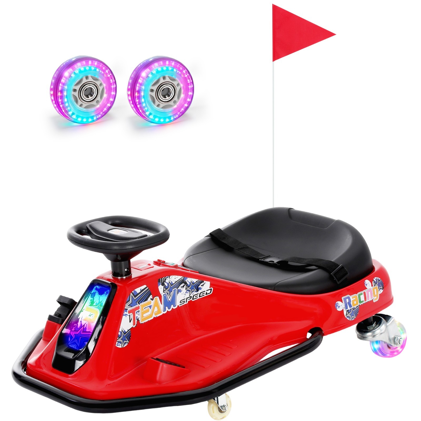 24V Electric Go Kart for Kids 3+ with Glowing Wheels 360 Spin Safe Ride-On Car