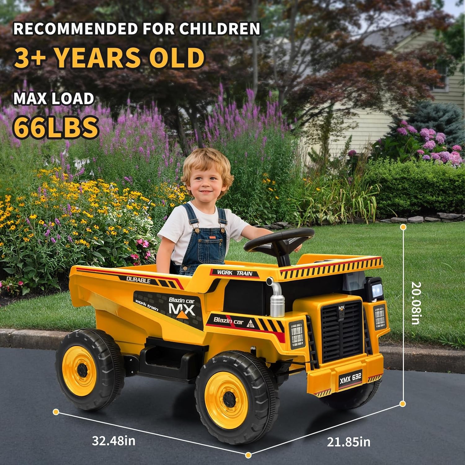 Kids Ride On Dump Truck 12V Remote Control Car Toy with Electric Dump Bed LED