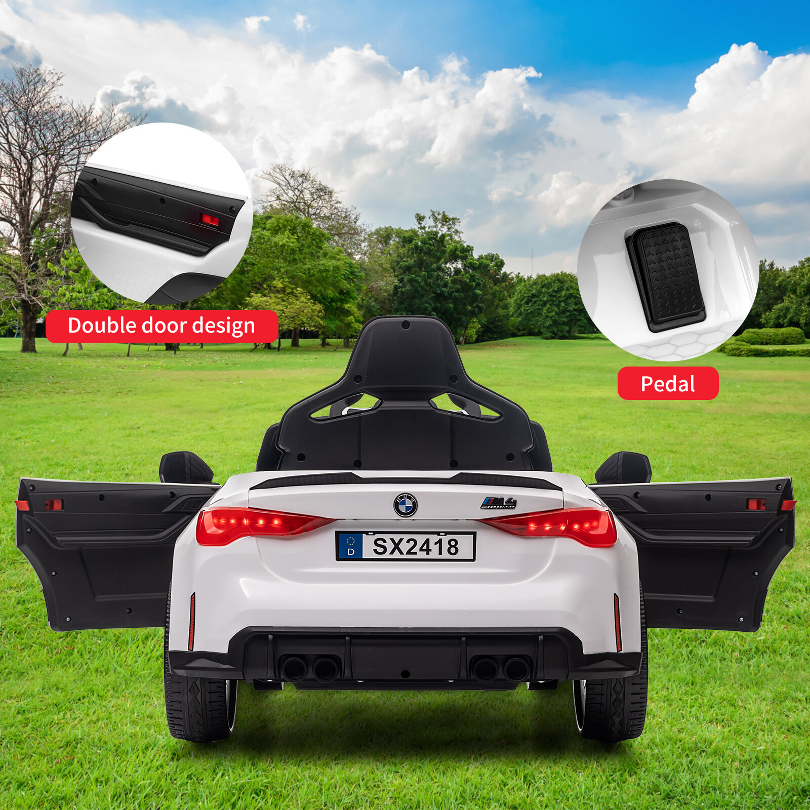 12V Kid Car w/RC, Licensed by BMW M4,Suspension System,3Speeds,Bluetooth,MP3,LED