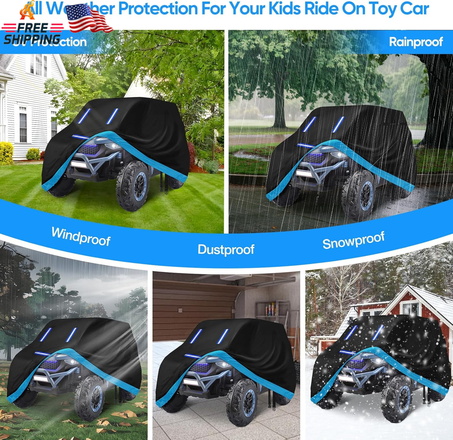 Kids Ride-On Toy Car Cover, Heavy Duty 420D Oxford Kids Electric Car Cover Water