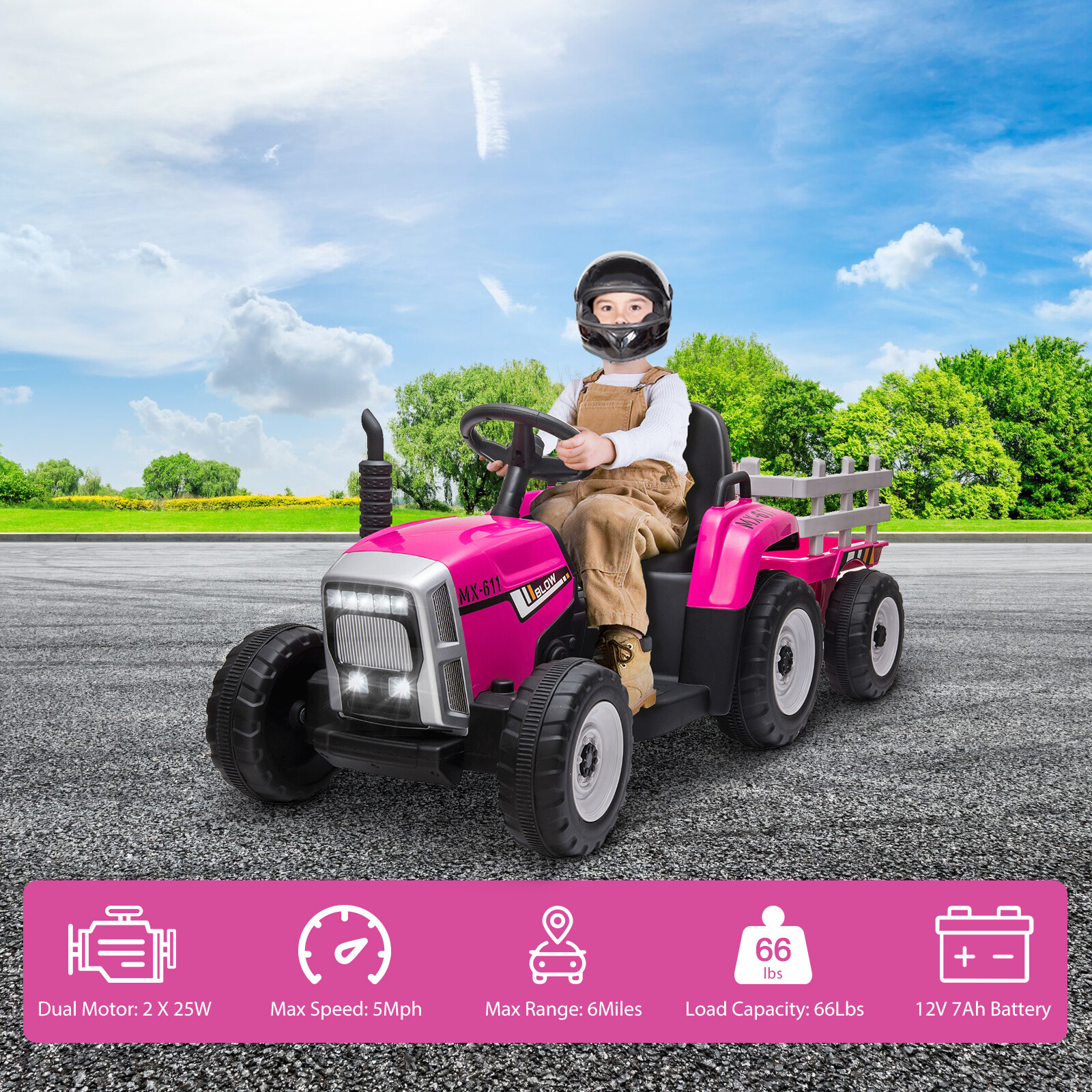 12V Kids Ride On Tractor w/ Trailer & Remote Control Kids Car Vehicle Toys Gifts