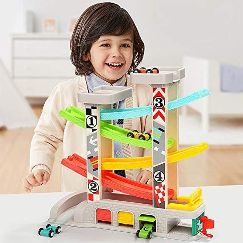 Car Ramp Toys, Race Track Car Toy for Toddler Age 2-4 Year Old Boy with 4 Cars,