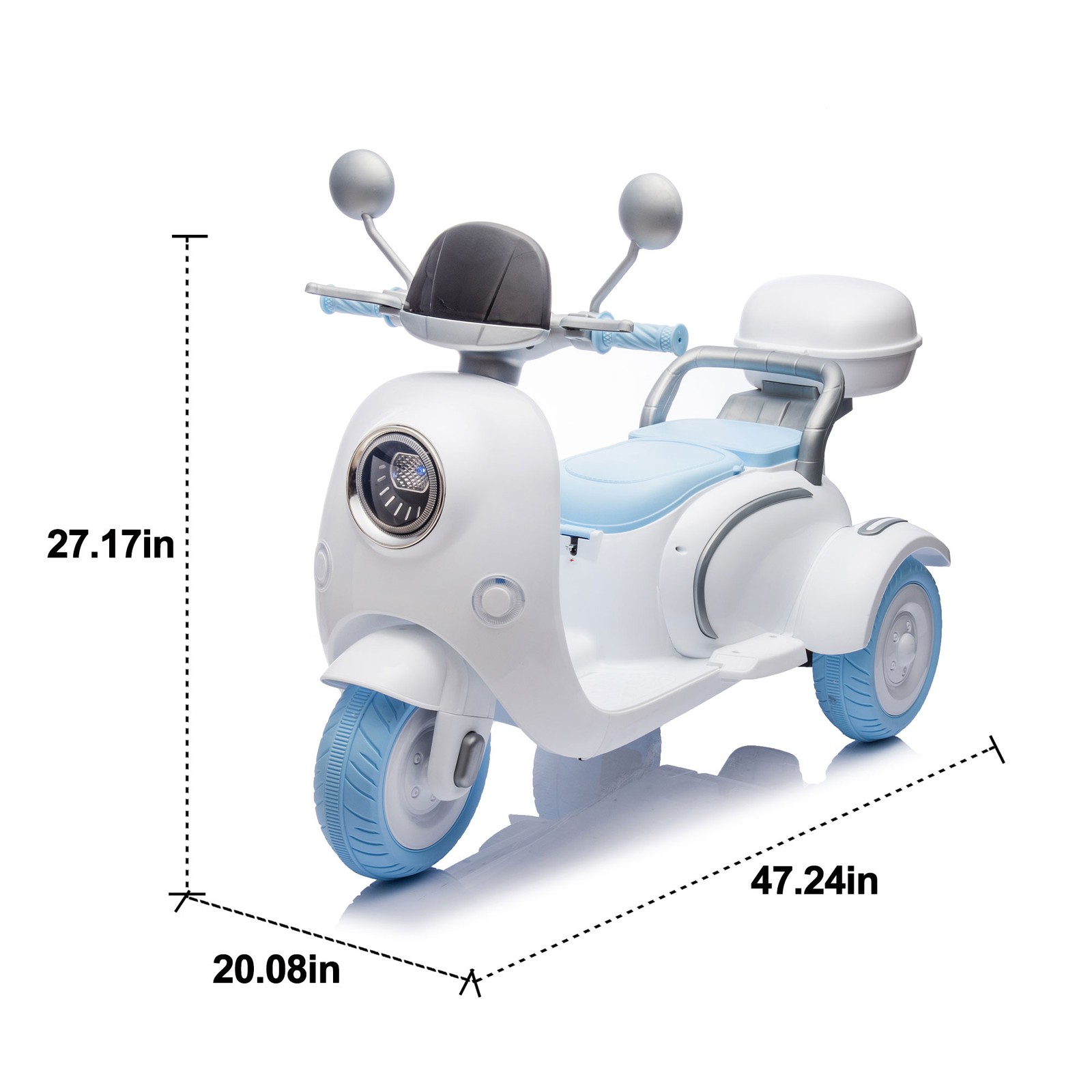 12V Two Motors Kids Ride On Level Up Two-seater 3 Wheel Toy for Kids 3-6 Blue