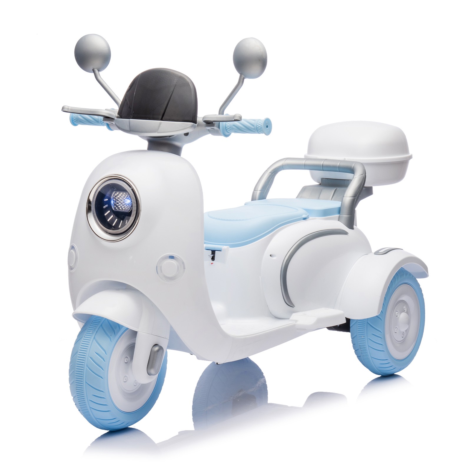 12V Two Motors Kids Ride On Level Up Two-seater 3 Wheel Toy for Kids 3-6 Blue