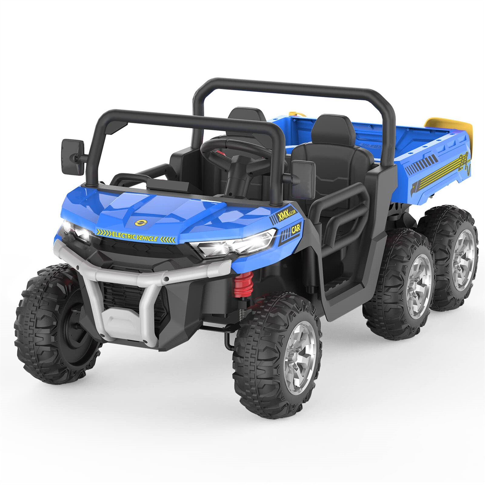 24V Ride On Dump Truck with Electric Dump Bed 6 Wheeler Kids UTV Car Two Seats